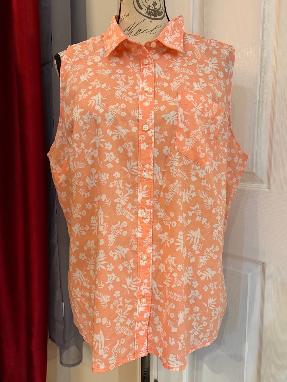St John’s Bay Sleeveless Coral Floral Button-Front Shirt - Women